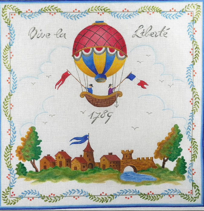 “Vive la Liberté” Rural French Scene w/ Hot Air Balloon