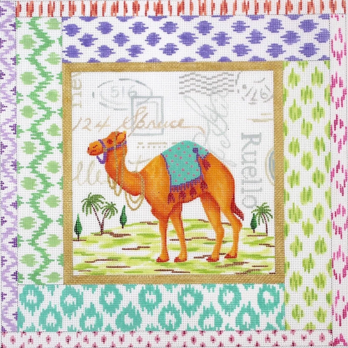 Exotic Collage – Tangerine Camel w/ Mixed Ikat Border