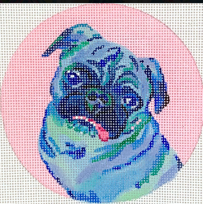 Megan Carn Ornament/Mini – Pug – on pink