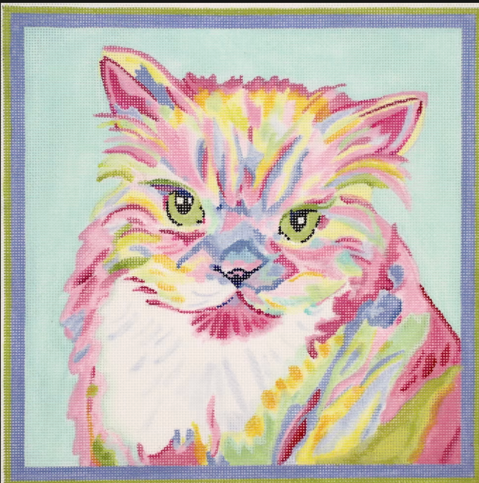 Megan Carn Persian Cat – bright pastels on light aqua
