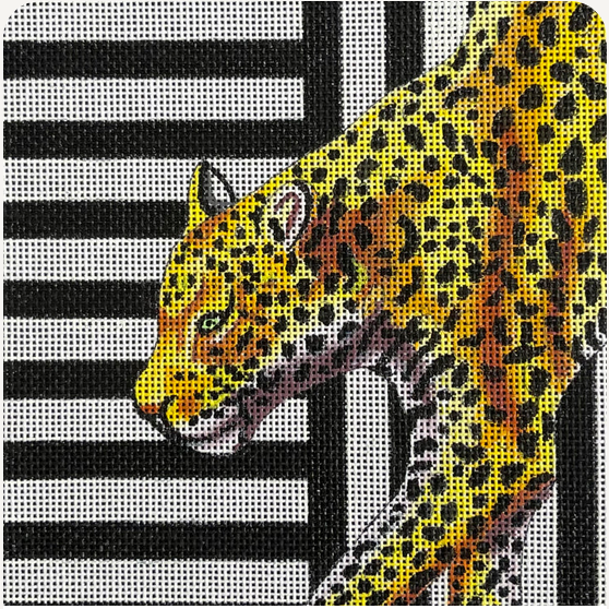leopard on b/w stripes