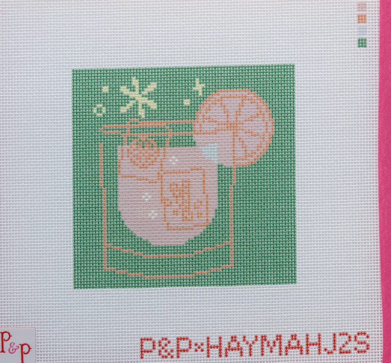 Green Mahjong Cocktail Coaster with Stitch Guide