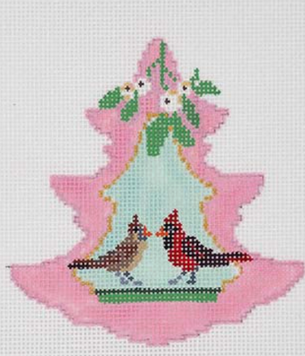 Pink Tree - Cardinal Pair under Mistletoe