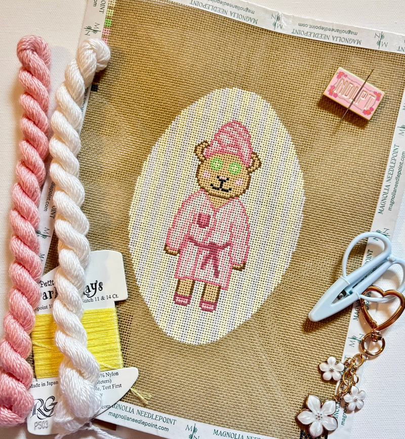 Spa Bear Pink Robe On Yellow Stripes