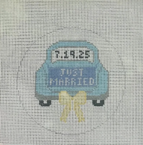 Just Married Teal Car Yellow Bow