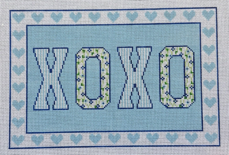 XOXO Block Letters on Blue Lumbar Pillow