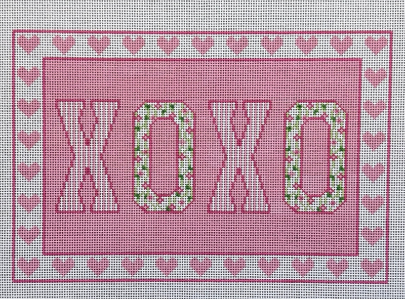 XOXO Block Letters on Pink Lumbar Pillow