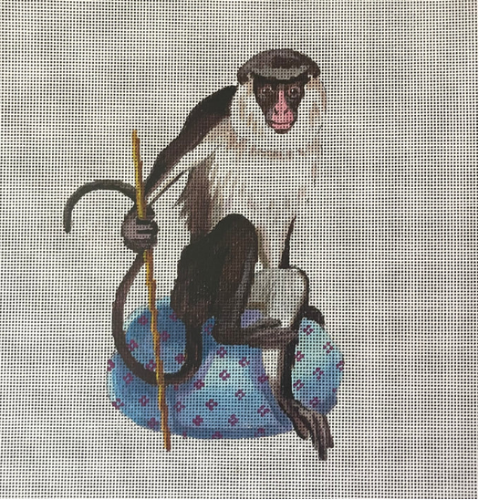 Monkey on Blue Pillow