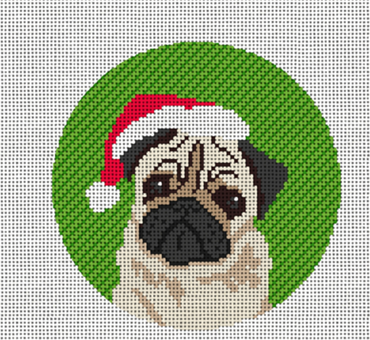 Pug with Santa Hat