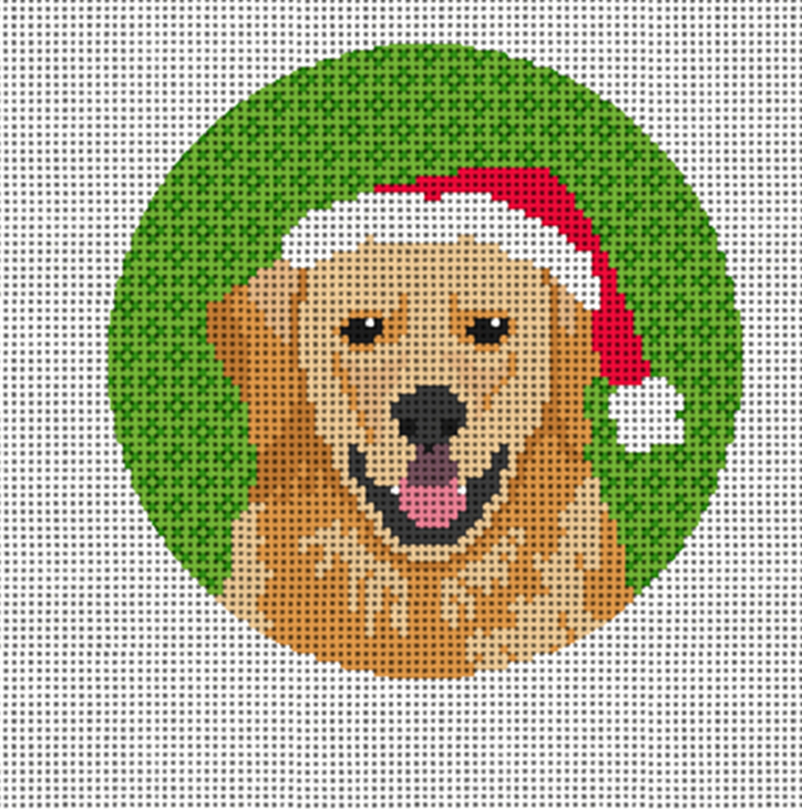 Golden Retriever with Santa Hat