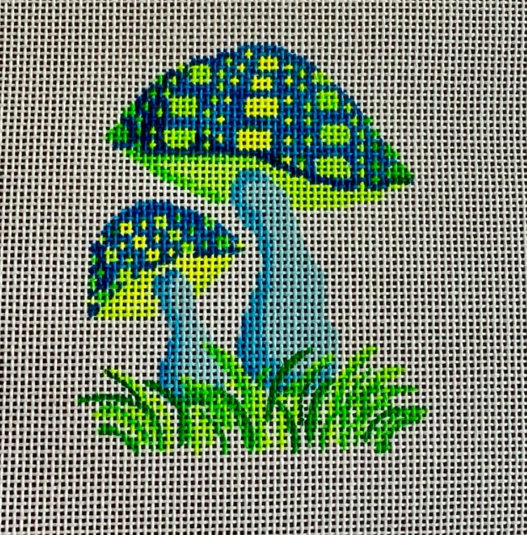 Blue and Green Mushroom Pair