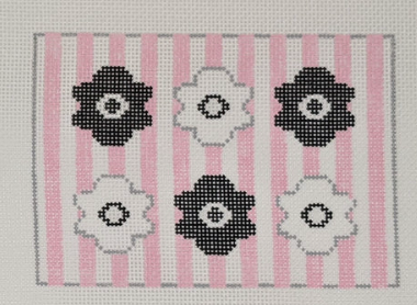 Black & White Flowers on Pink Stripes