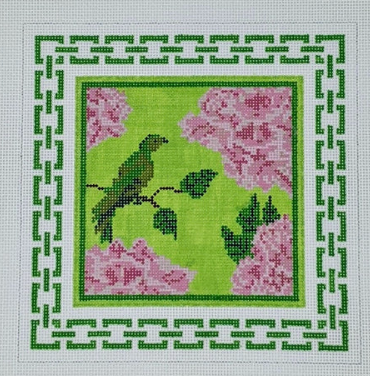 Green Bird & Peonies w. Green Border
