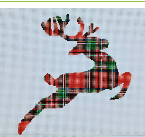 Plaid Reindeer on 18 mesh Pillow