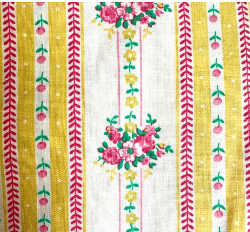 Yellow Dot Ticking with vintage feed sack fabric backing