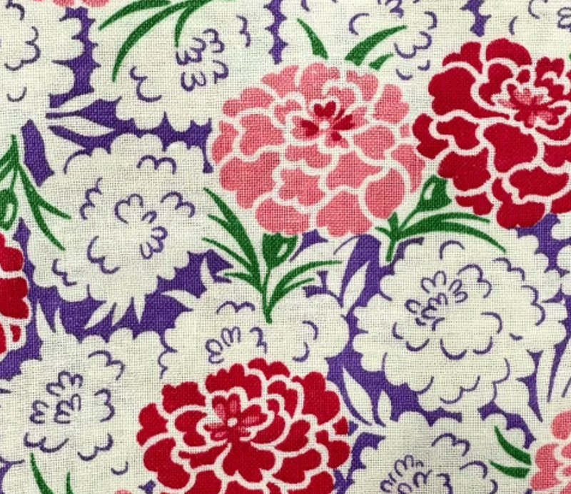 Red and Pink Carnations with vintage feed sack fabric backing